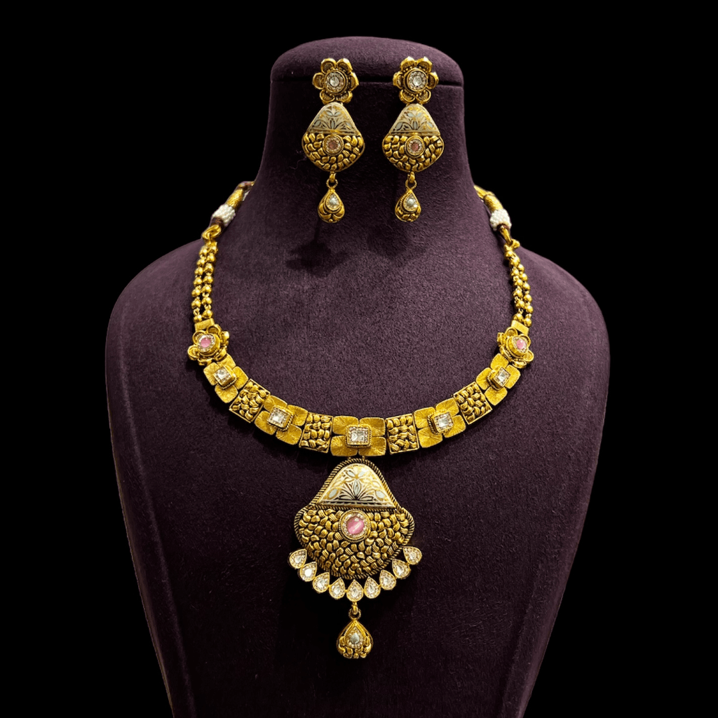 Alyesha Jewellery Set for Women Gold Plated Traditional Jewelry Set Antique Necklace  Set with Earrings for Women - SHREE PURBJI ARTS - 4128966