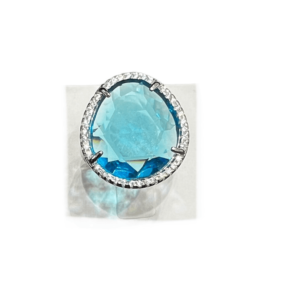 Sterling Silver Aqua Blue Halo Ring