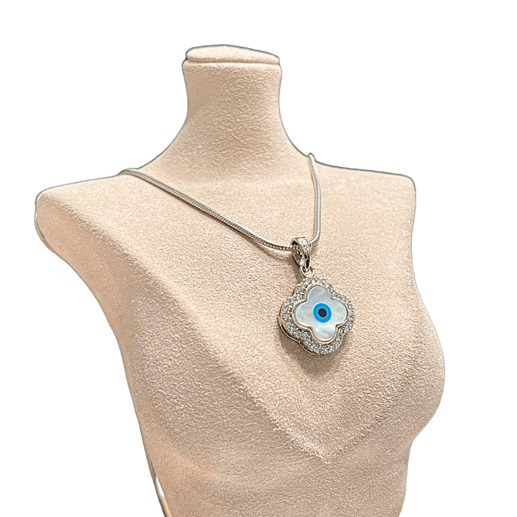 Blue & White Lab-Created Sapphire Evil Eye Necklace Sterling Silver 18
