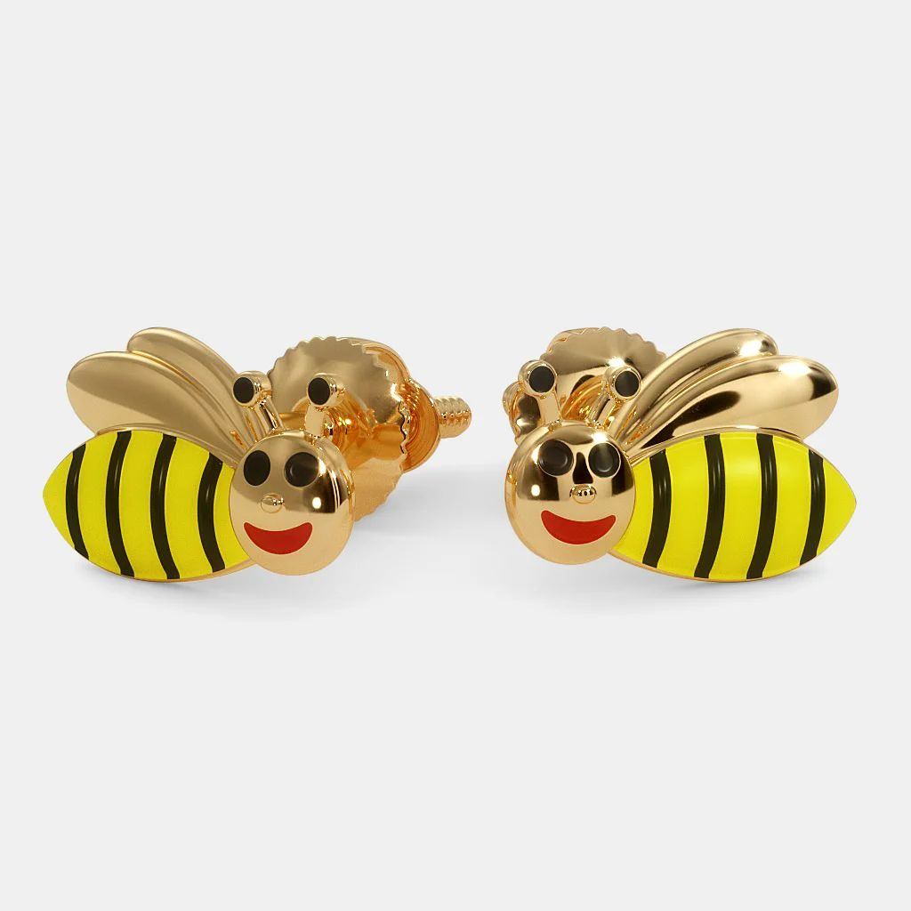 Gold Plated Honey Bee Inlay Pearls Rhinestones Stud Earring For Women   Aferando