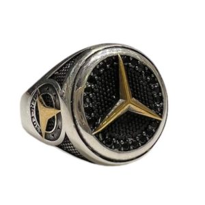 Silver Oxidised Mercedes Logo Ring