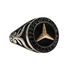 Oxidised Silver Mercedes Charm Ring
