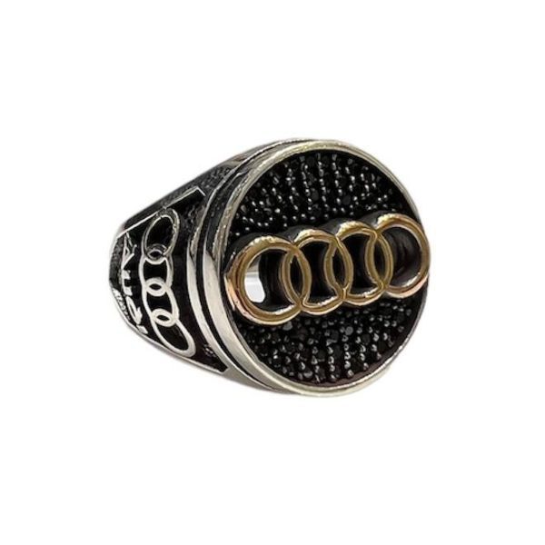 Oxidised Silver Audi Logo Ring For Men's