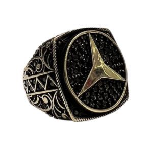 Sterling Silver Black Gold Mercedes Logo Ring