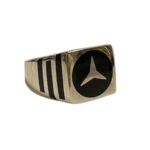 Gold Tone Silver Mercedes Logo Ring