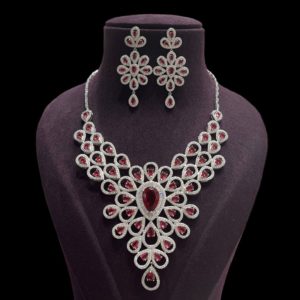 Floral Design Choker Necklace Set With Earring For Women