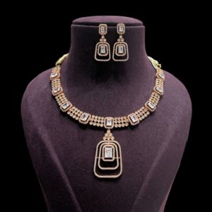 Silver Rose Gold Necklace Set with Earring for Women/Girls