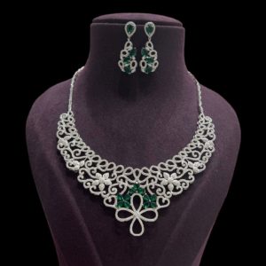Silver 925 Stone Studded Necklace With Earring Jewellery Set