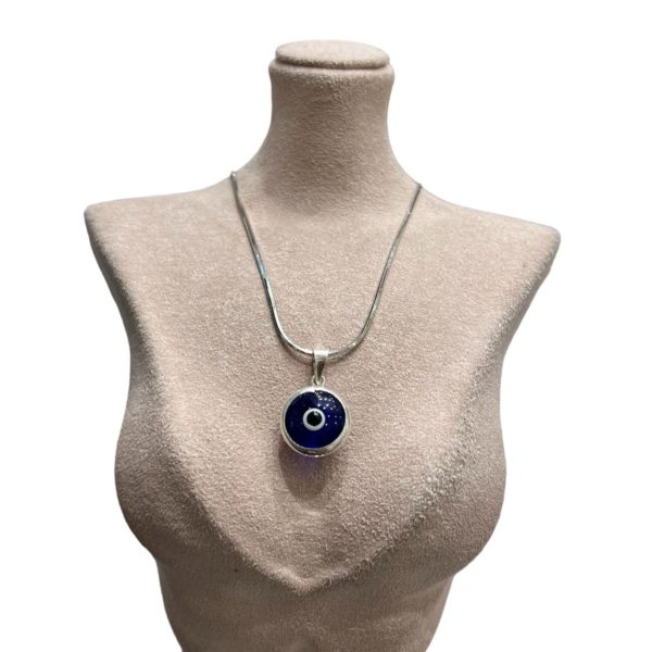 Modern Enamel Evil Eye Pendant Silver Necklace – Beksan Designs