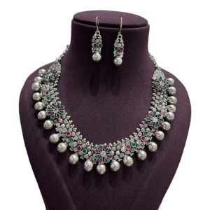 Oxidised 925 Silver Necklace Set For Women