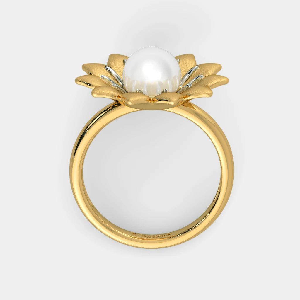 Freshwater Cultured Pearl Ring with Diamon Halo Setting, 14K Yellow Gold
