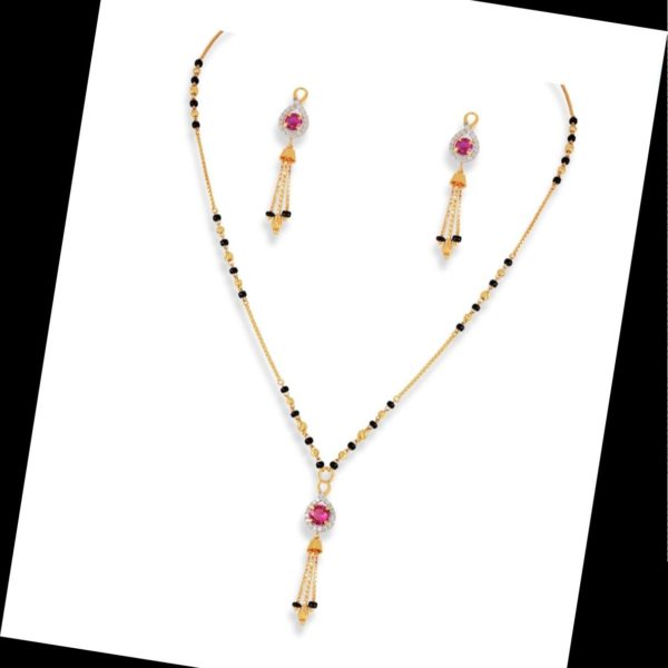 Gold Plated Alloy 24 Inch Mangalsutra with Earrings With Couple Propose in  Heart Shape Diamond Attatched Pendant Mangalsutra Free in everyday Sale