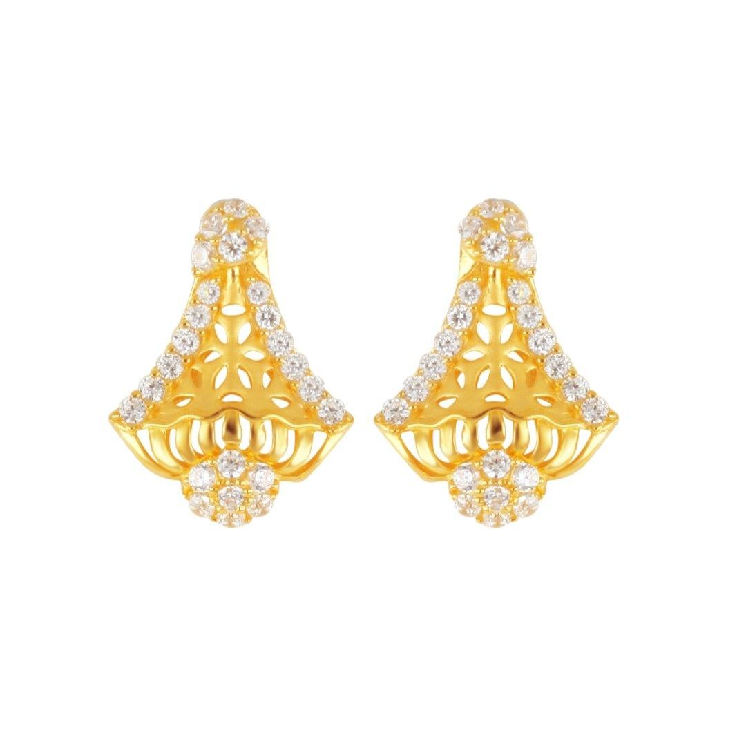 18 Karat Yellow Gold Mother of Pearl and Diamond Dangle Earrings