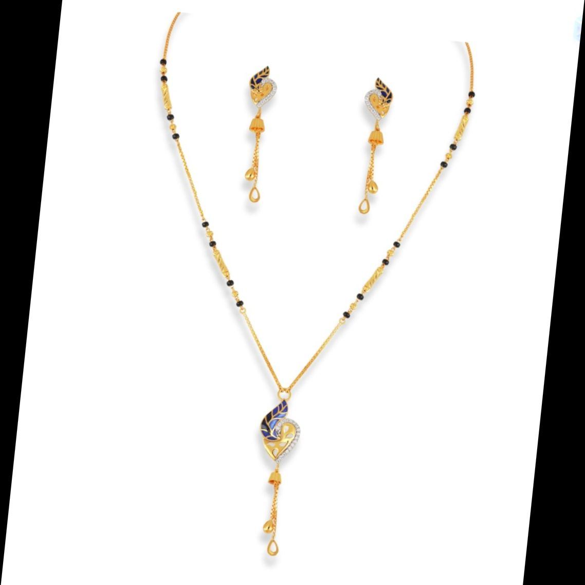 Brass Designer Gold Plated Mangalsutra With Earrings