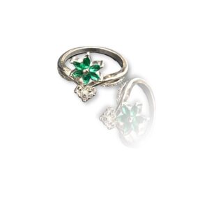 Green Flower Silver Ring