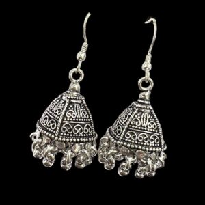 Peahen Engraved 925 Silver Oxo Jhumka