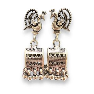 Peahen Engraved 925 Silver Oxo Jhumka