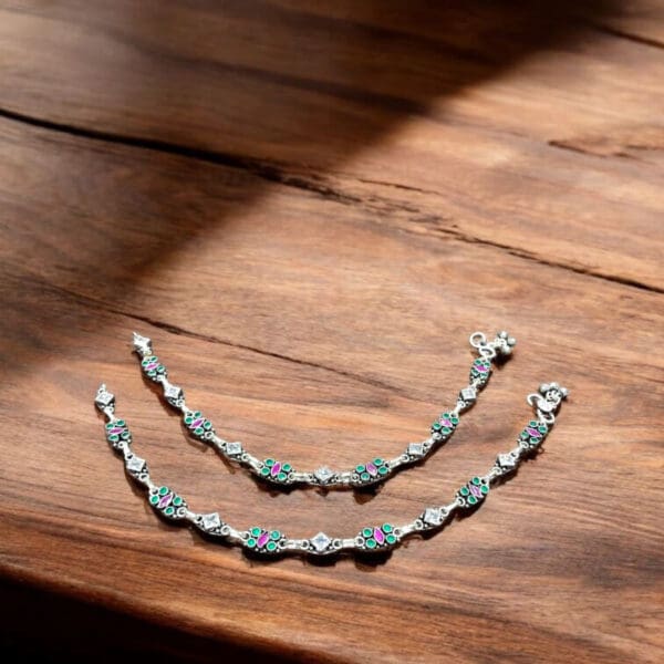 Taruja Oxidised Silver Anklets