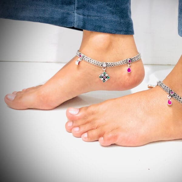 Feeling Rupvan Oxidised Anklets in 925 Silver