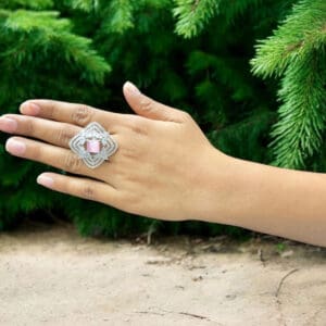Sweet Pink Diamond Look Silver Ring