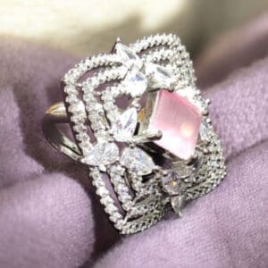 Sweet Pink Diamond Look Silver Ring